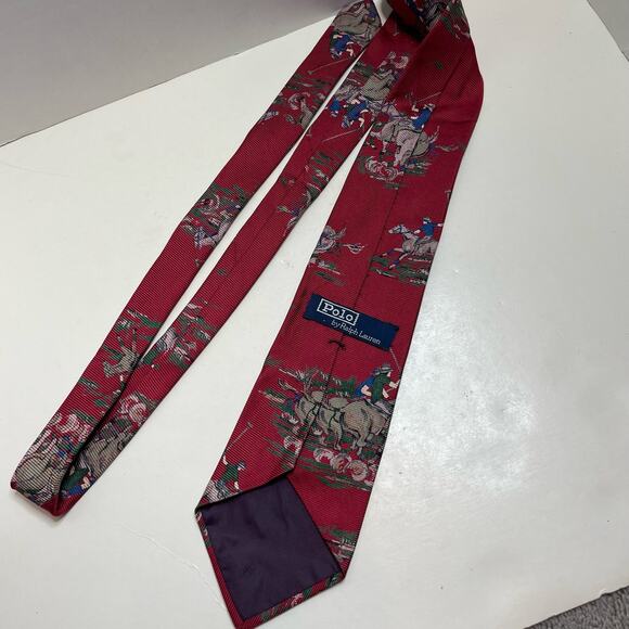 Polo Ralph Lauren 100% Silk Vintage Hand Sewn Tie Red Necktie - Picture 4 of 7